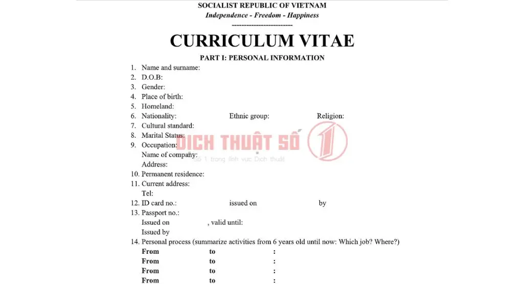 Dịch sơ yếu lý lịch bằng tiếng Anh là yêu cầu bắt buộc trong hồ sơ xin việc