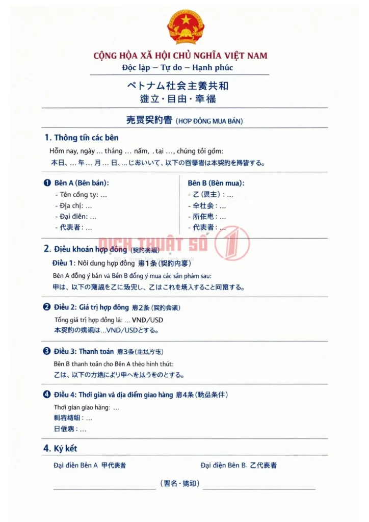 Mẫu dịch hợp đồng bằng tiếng Nhật - Tải miễn phí