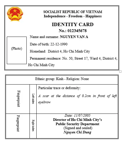 mẫu dịch căn cước công dân sang tiếng Anh