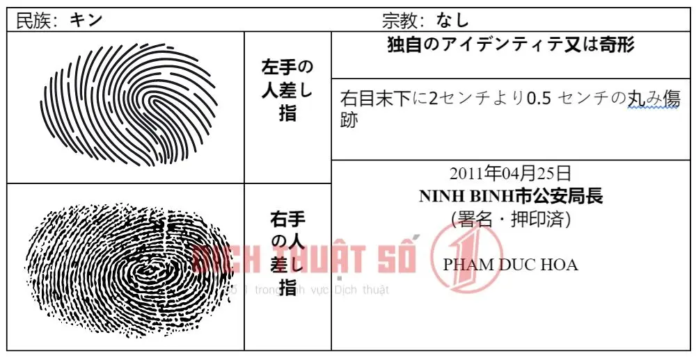 Mẫu dịch thuật chứng minh thư, thẻ căn cước sang tiếng Nhật