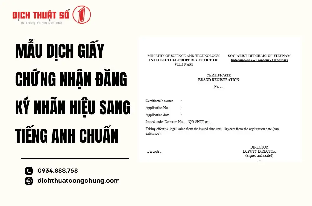 Mẫu dịch giấy chứng nhận đăng ký nhãn hiệu sang tiếng Anh