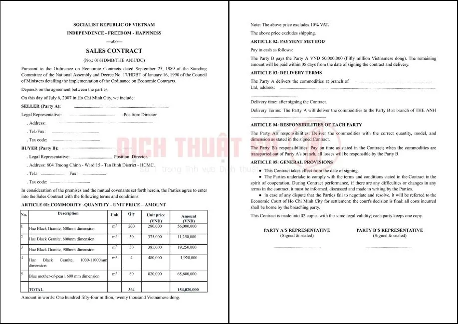 Dịch thuật hợp đồng mua bán sang tiếng Anh có cần công chứng không?