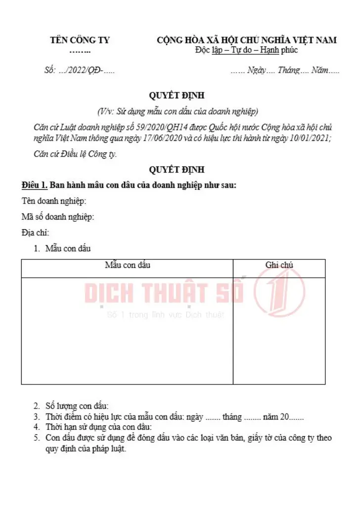 Dịch thuật công chứng quyết định sử dụng con dấu là gì?