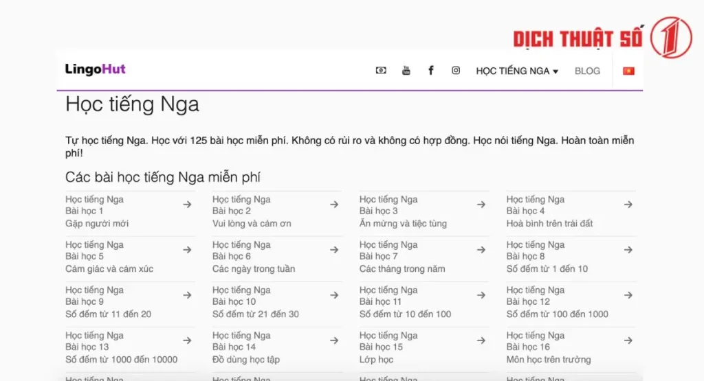LingoHut - Trang web học tiếng Nga miễn phí