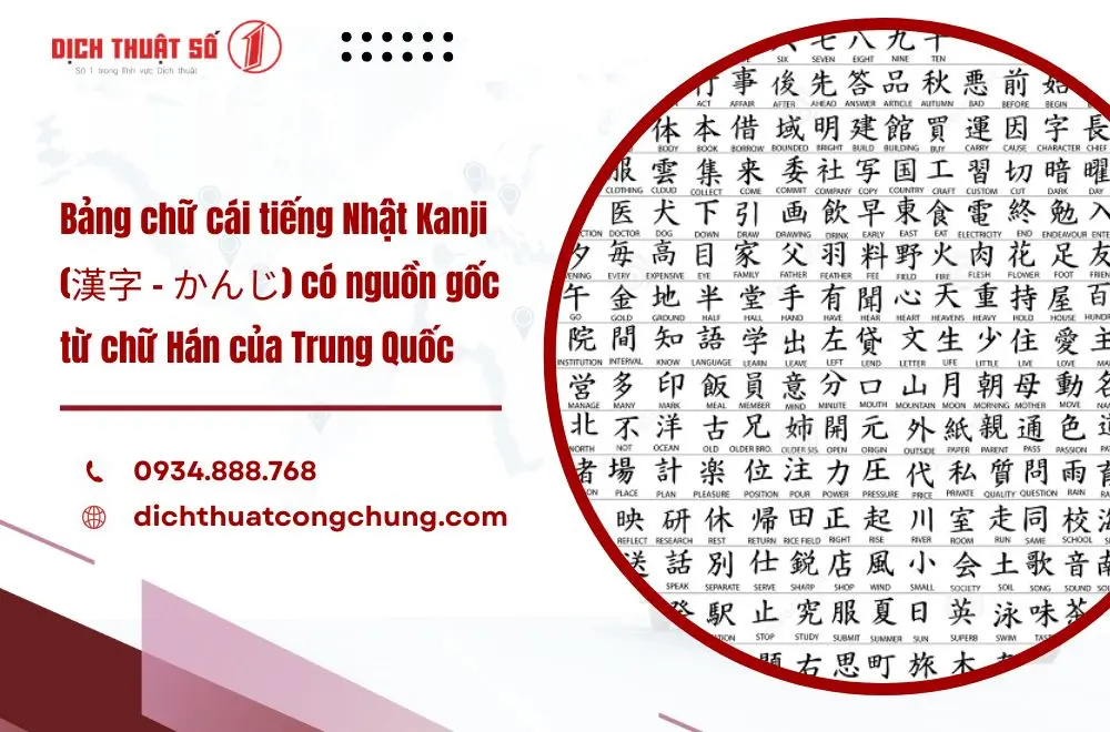 Bảng chữ cái tiếng Nhật Kanji (漢字 – かんじ) có 2.136 chữ thông dụng