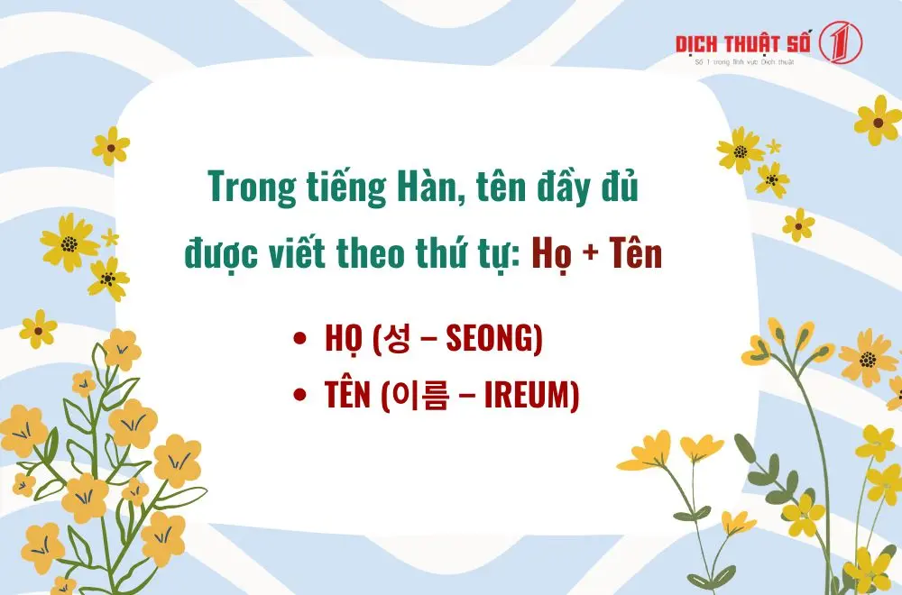 Cấu trúc đặt họ và tên trong tiếng Hàn Quốc