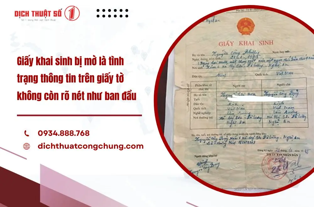 Giấy khai sinh bị mờ là tình trạng thông tin trên giấy tờ không còn rõ nét như ban đầu